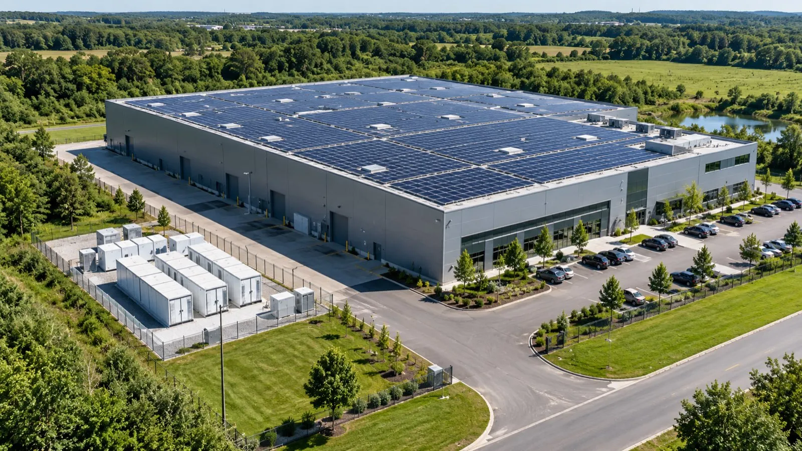 Hala produkcyjna z dachową instalacją fotowoltaiczną i magazynem energii